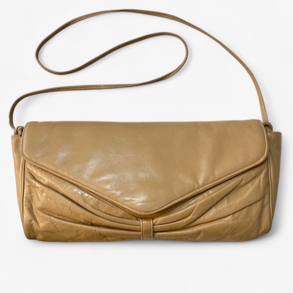 Vintage PIERRE CARDIN Leather Clutch Shoulder Bag Tan Parisian - Picture 1 of 11